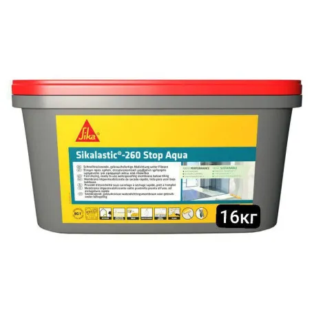 Гидроизоляция акриловая быстротвердеющая под плитку Sika Lastic 260 Stop Aqua, 16 кг (705313)
