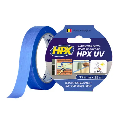 Малярная лента (скотч) HPX UV 19ммx25м УФ-стойкая для наружных работ (MU1925)