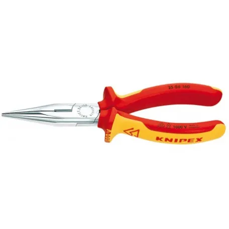 Плоские круглогубцы Knipex VDE с режущими кромками (хромированные), 160 мм (25 06 160)
