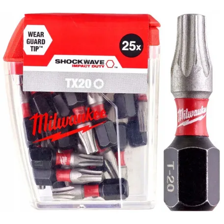Биты Milwaukee TX20 SHOCKWAVE 25 мм, 25 шт. (4932430875)