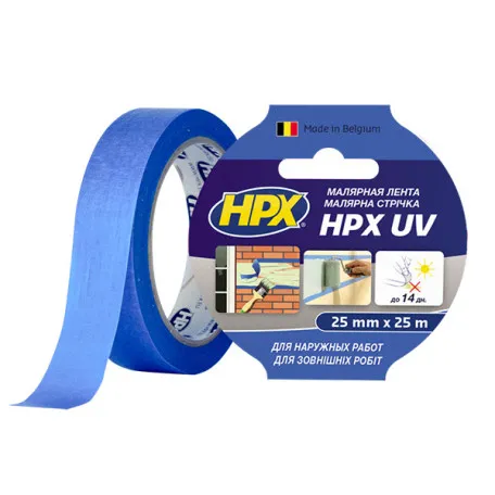 Малярная лента (скотч) HPX UV 25ммx25м УФ-стойкая для наружных работ (MU2525)