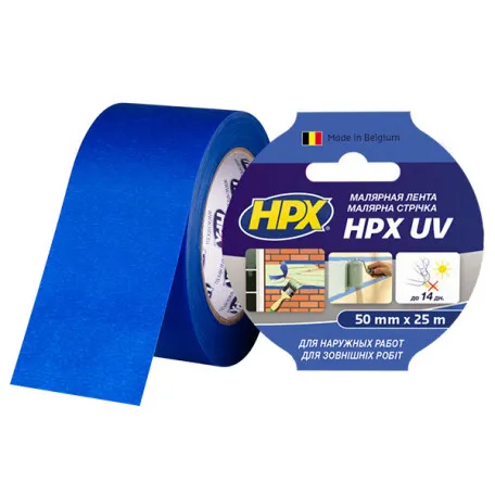 Малярная лента (скотч) HPX UV 50ммx25м УФ-стойкая для наружных работ (MU5025)