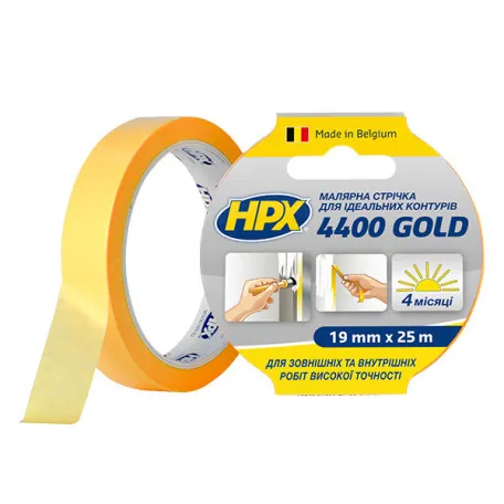 Малярная лента (скотч) HPX 4400 “Золотая” 19ммx25м для наружного применения и четких контуров (FP1925)