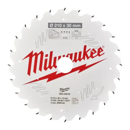 Пильный диск MILWAUKEE для настольной пилы по дереву (24 зуба), 210x1,9x30 (4932478095)