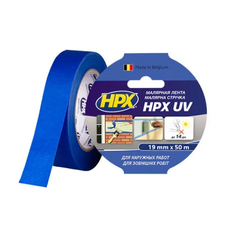 Малярная лента (скотч) HPX UV 19ммx50м УФ-стойкая для наружных работ (MU1950)