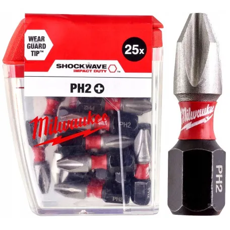 Биты Milwaukee PH2 SHOCKWAVE 25мм, 25 шт. (4932430853)