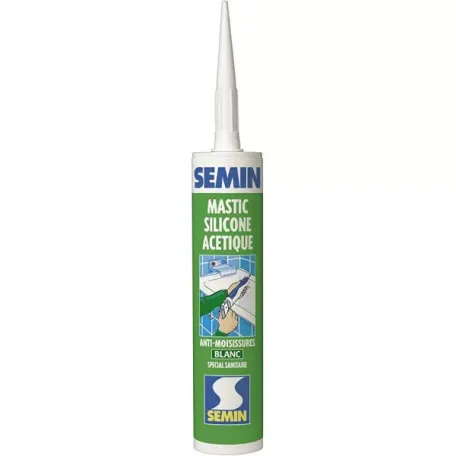 Силиконовый герметик санитарный белый Semin MASTIC SILICONE ACETIQUE BLANC, 310 мл (109799)