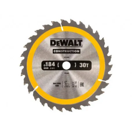 Диск пиляльний СONSTRUCTION DeWALT, диск 184 мм, посадка 16 мм, 30 зубів (DT1940)