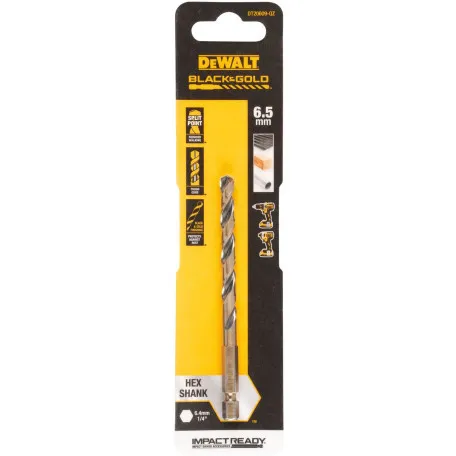 Сверло по металлу EXTREME IMPACT Black & Gold DeWALT, 6.5 мм, 105 мм, рабочая часть 67 мм (DT20609)