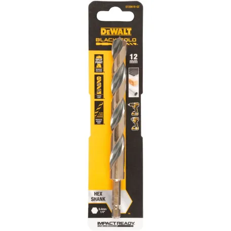 Сверло по металлу EXTREME IMPACT Black & Gold DeWALT, 12 мм, 144.9 мм, рабочая часть 107 мм (DT20618)