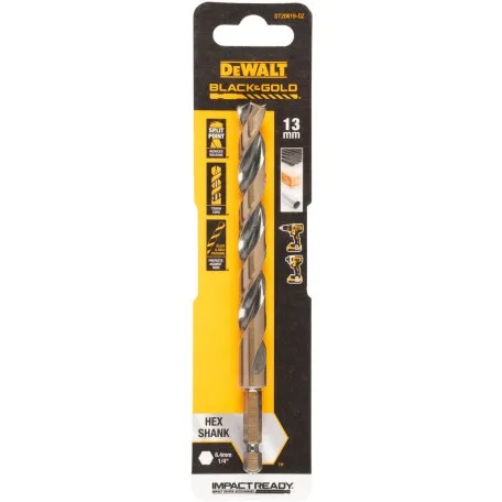 Сверло по металлу EXTREME IMPACT Black & Gold DeWALT, 13 мм, 144.9 мм, рабочая часть 107 мм (DT20619)