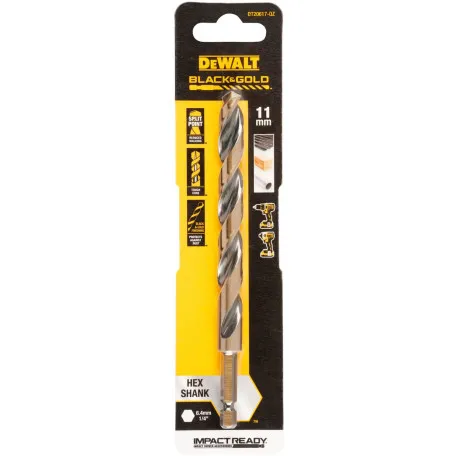 Сверло по металлу EXTREME IMPACT Black & Gold DeWALT, 11 мм, 144.9 мм, рабочая часть 107 мм (DT20617)