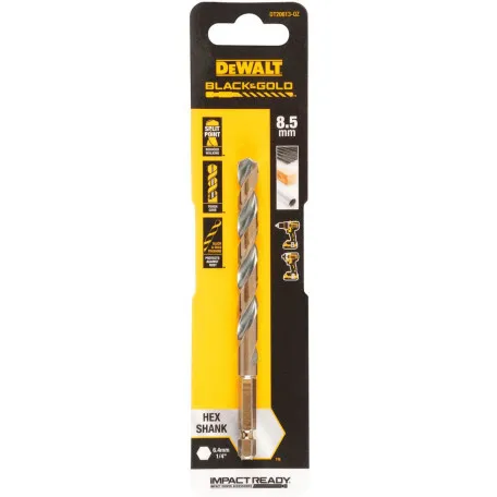 Сверло по металлу EXTREME IMPACT Black & Gold DeWALT, 8.5 мм, 120.25 мм, рабочая часть 82 мм (DT20613)