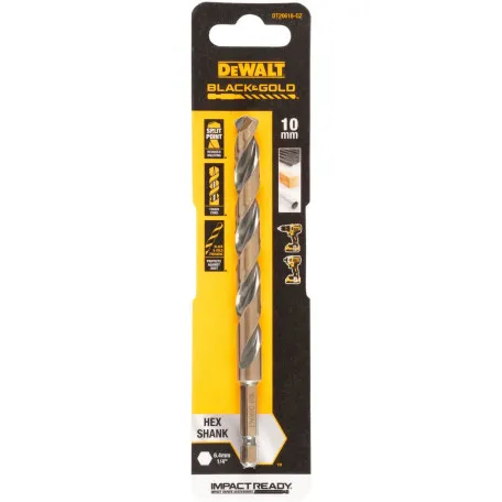 Сверло по металлу EXTREME IMPACT Black & Gold DeWALT, 10 мм, 137.5 мм, рабочая часть 100 мм (DT20616)