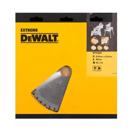 Диск пиляльний EXTREME WORKSHOP DeWALT, диск 216 мм, посадка 30 мм, 48 зубів (DT4320)