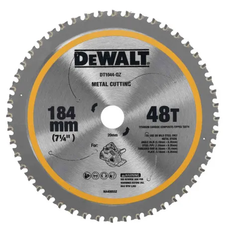 Диск пиляльний METAL CUTTING DeWALT, диск 184 мм, посадка 20 мм, 48 зубів (DT1044)