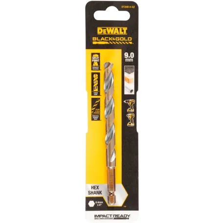 Сверло по металлу EXTREME IMPACT Black & Gold DeWALT, 9 мм, 126.75 мм, рабочая часть 89 мм (DT20614)