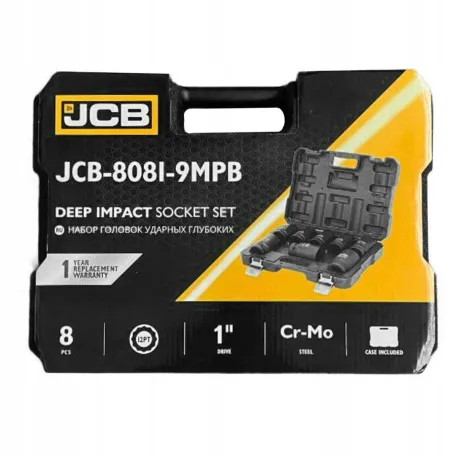 Набір головок ударних глибоких 8 од. 1'' (12-гр.)  JCB Tools, JCB-8081-9MPB, (60774)