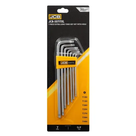 Набір Г-подіб. ключів екстра довгих, з отвором, TORX, 7 од. (T10H-T40H) JCB Tools, JCB-5071TXL. (59737)