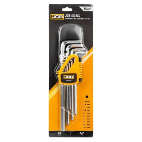 Набір Г-подіб. ключів, екстра довгих, HEX 10 од. (1,27 мм-10 мм) JCB Tools, JCB-5102XL, (59743)