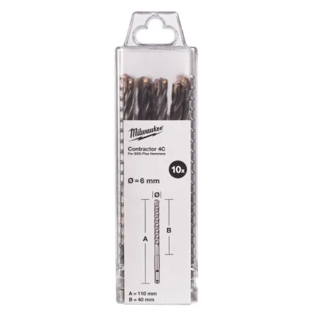 Бур SDS-PLUS 4C Contractor MILWAUKEE, Ø6х110мм, (10шт) (4932498868)