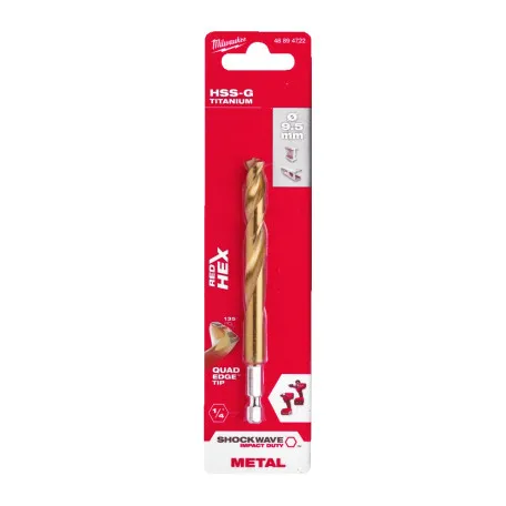 Сверло по металу MILWAUKEE RedHEX SHOCKWAVE™ HSS-TiN, Ø9,5х118х74мм, (48894722)
