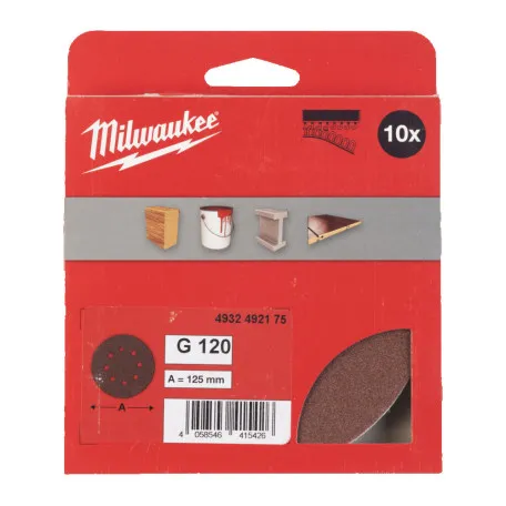 Бумага шлифовальная MILWAUKEE 125мм/8 HL, зерно 120, 10шт (4932492175)