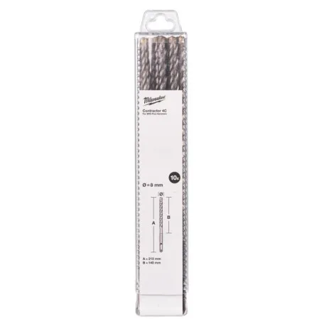 Бур SDS-PLUS 4C Contractor MILWAUKEE, Ø8х210мм, (10шт) (4932498882)