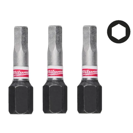 Бита MILWAUKEE SHOCKWAVE, Hex4, 25мм, (3 шт.) (4932500380)
