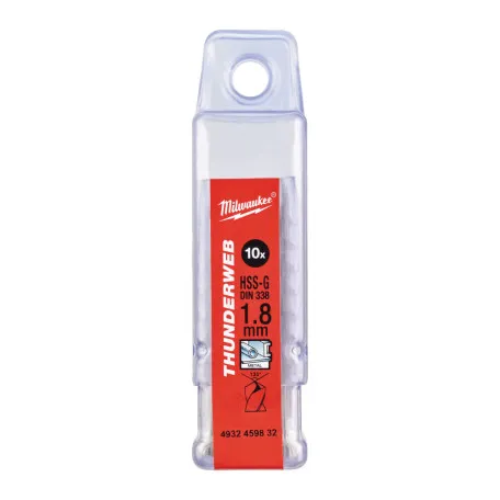 Сверло по металлу MILWAUKEE THUNDERWEB HSS-G, DIN338, Ø1,8х46х22мм (10 шт.) (4932459832)