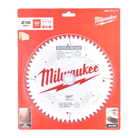 Диск пильный по дереву для торцовочных пил PFTE MILWAUKEE, Ø216х30х2, 4мм, 60 зуб. (4932471317)