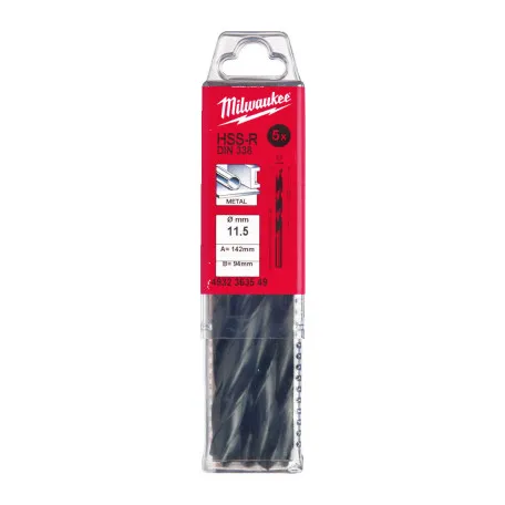 Сверло по металлу MILWAUKEE HSS-R, DIN338, Ø11,5х142х94мм, (5 шт.) (4932363549)