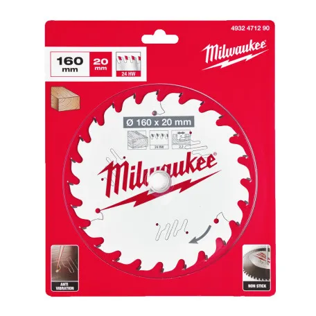 Диск пильный по дереву PFTE MILWAUKEE 160х20х2,2мм, 24 зуб. (4932471290)