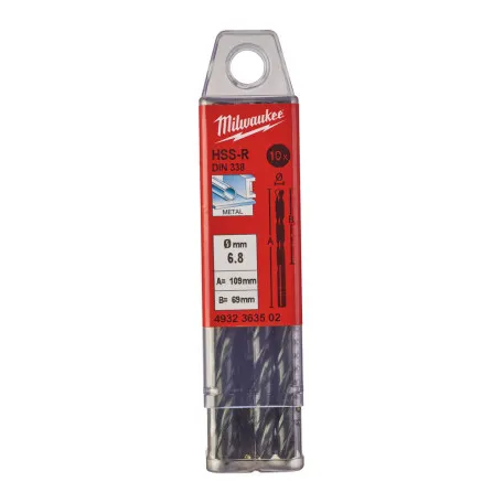 Сверло по металлу MILWAUKEE HSS-R, DIN338, Ø6,8х109х69мм, (10 шт.) (4932363502)