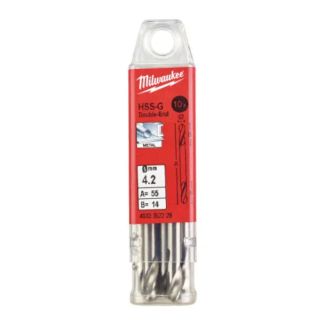 Свердло по металу HSS-G MILWAUKEE, DIN 1412 C 4,2х55х14мм, двустороннее, 10шт (4932352229)