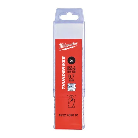 Сверло по металлу MILWAUKEE THUNDERWEB HSS-G DIN338, диаметр 9,7х133х87 мм, (5 шт), (4932459881)