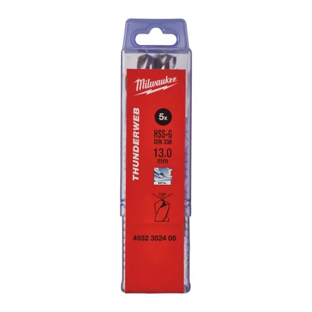 Сверло по металлу THUNDERWEB HSS-G MILWAUKEE, DIN338, Ø13,0x151х101мм, (5шт) (4932352405)