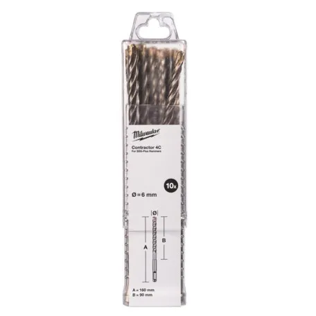 Бур SDS-PLUS 4C Contractor MILWAUKEE, Ø6х160мм, (10шт) ( 4932498870)