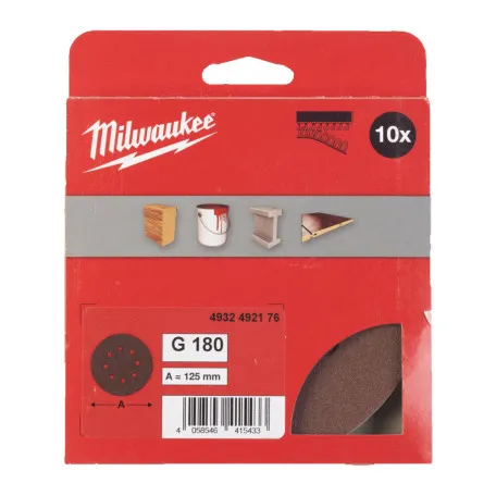 Шлифовальный круг MILWAUKEE Ø125/8 HL, зерно 180, 10шт (4932492176)
