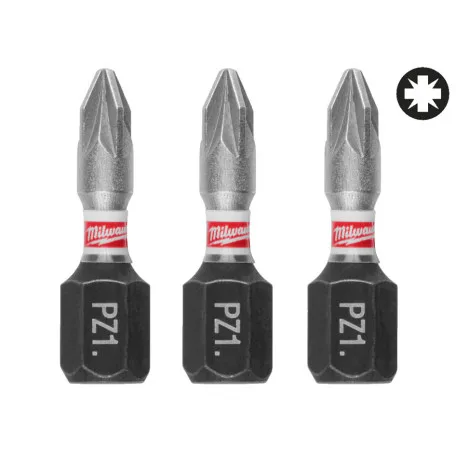 Бита MILWAUKEE SHOCKWAVE, PZ1, 25мм, (3 шт.) (4932500355)