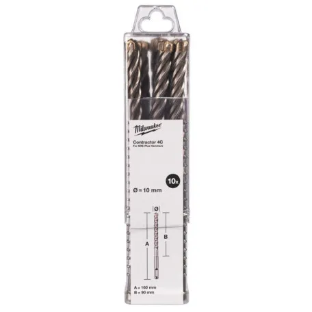 Бур SDS-PLUS 4C Contractor MILWAUKEE, Ø10х160мм, (10шт) (4932498887)