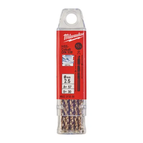 Сверло по металлу HSS-Co MILWAUKEE DIN338 2,5х57х30мм 10шт (4932373335)