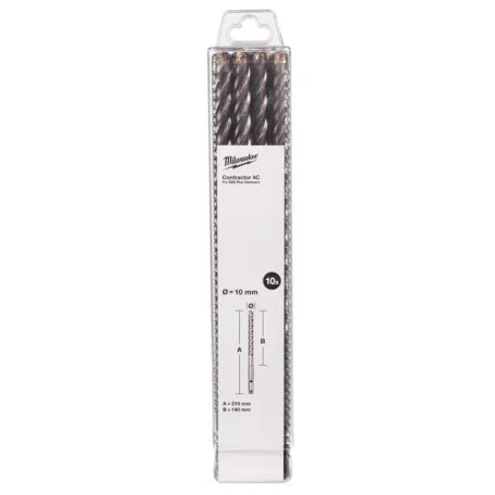 Бур SDS-PLUS 4C Contractor MILWAUKEE, Ø10х210мм, (10шт) (4932498889)