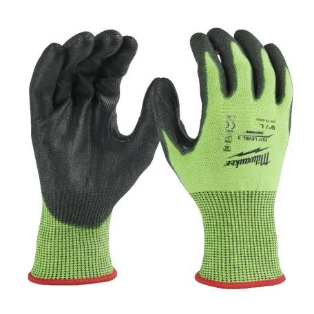 Перчатки рабочие сигнальные Hi-Vis MILWAUKEE, с сопротивлением порезам 5/E уровня, размер 9/L, (4932479933)