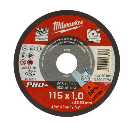 Диск отрезной по металлу MILWAUKEE, SCS 41/115х1 PRO+, диаметр 115 мм. (4932451484)