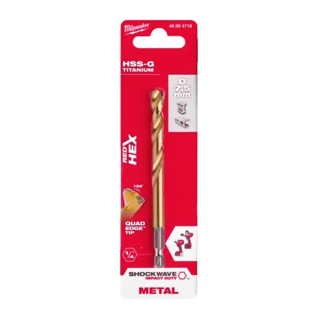 Сверло по металлу MILWAUKEE RedHEX SHOCKWAVE™ HSS-TiN, Ø7,5х110х67мм, (48894718)
