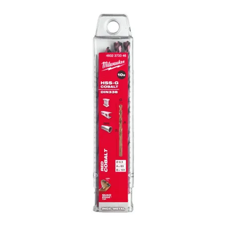 Сверло по металлу HSS-Co MILWAUKEE, DIN338, Ø6,5х101х63мм, (10шт) (4932373346)