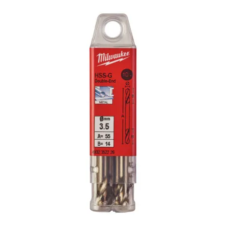 Сверло по металлу HSS-G MILWAUKEE, DIN 1412 C, 3,5х52х14мм, двустороннее, 10шт (4932352226)