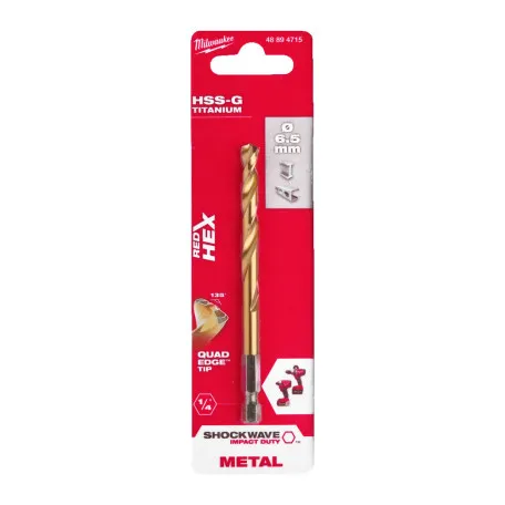 Сверло по металлу MILWAUKEE RedHEX SHOCKWAVE™ HSS-TiN, Ø6,5х107х64мм, (48894715)