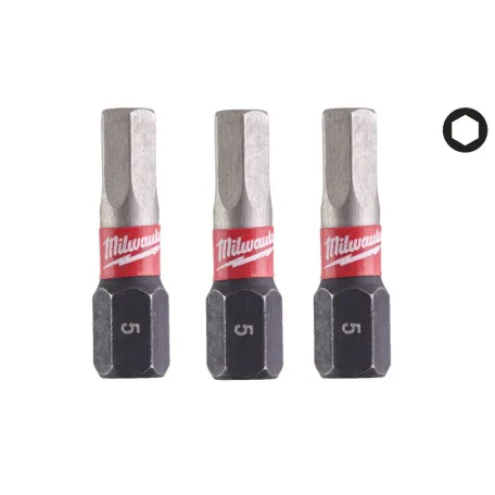Бита MILWAUKEE SHOCKWAVE, Hex5, 25мм, (3 шт.) (4932500381)